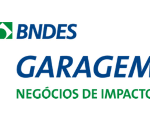 Até 24 de junho, startups podem se inscrever nas oportunidades do programa BNDES Garagem — Negócios de Impacto. Na imagem, a logo da iniciativa.